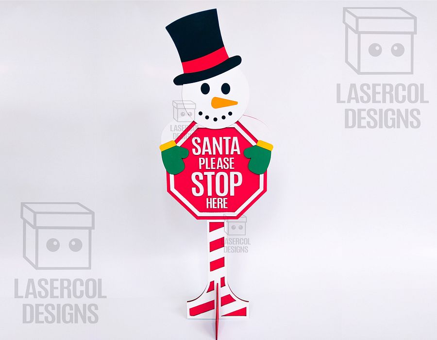 Santa Please Stop Here Sign (Snowman) - Laser Cut Files product image (2)