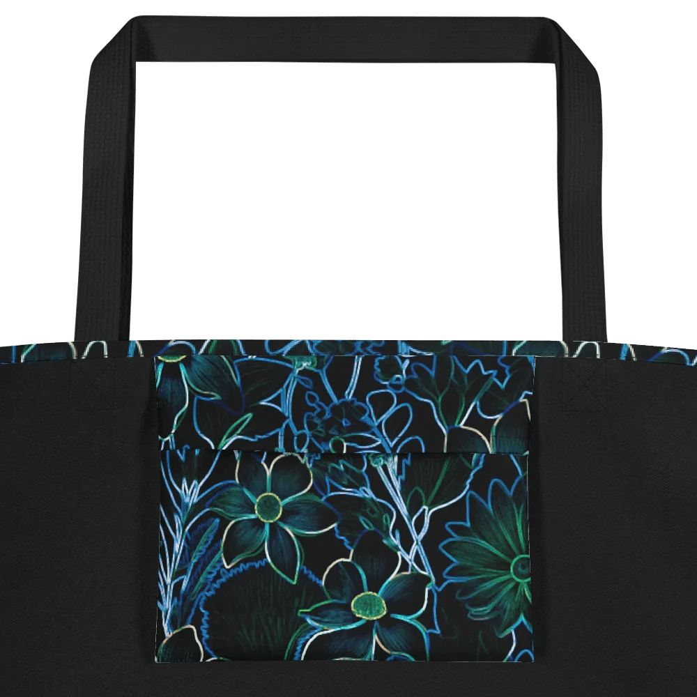 Trippy Floral Teal /All-Over Print Large Tote Bag w/ Pocket by Sublicolor product image (3)