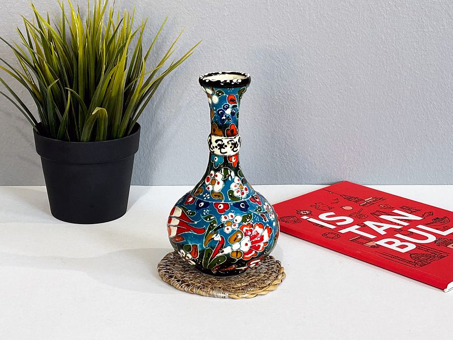 Ceramic vase (blue), Turkish Iznik style (Gözyaşi) — handmade pottery product image (8)