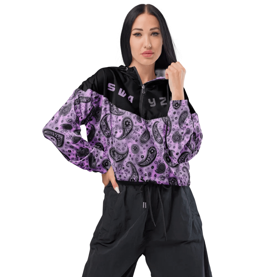 Purple Paisley Gang Crop Hoodie Windbreaker product image (4)