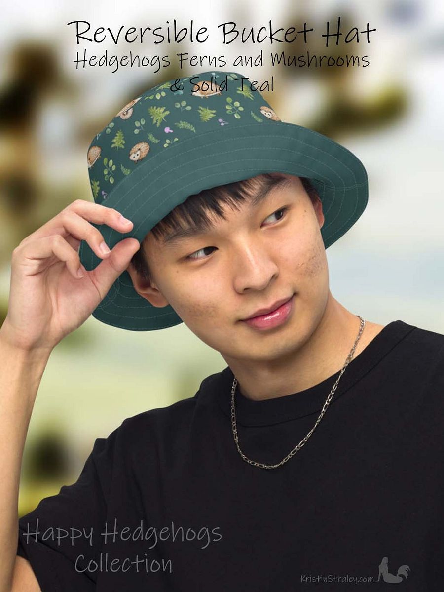 Hedgehogs Reversible Bucket Hat in Hedgehogs on Teal and Solid Teal product image (1)