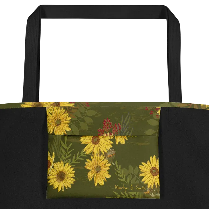 “Helianthus Sunflower Scattered Amongst the Greens” Large Tote Bag product image (2)
