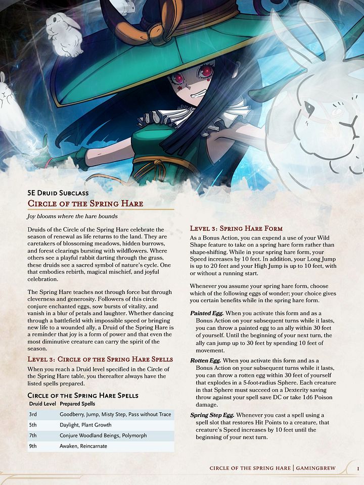 Circle of the Spring Hare | 5E 24 Druid Subclass product image (2)