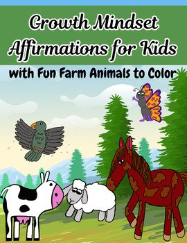 Growth Mindset Affirmations with Farm Animals to Color, Self Esteem Building| product image (1)