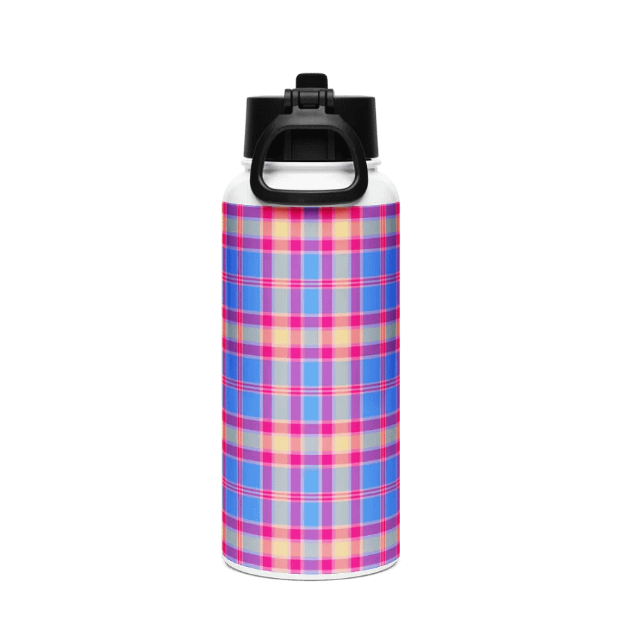 Blue, Hot Pink, and Yellow Plaid Water Bottle product image (3)