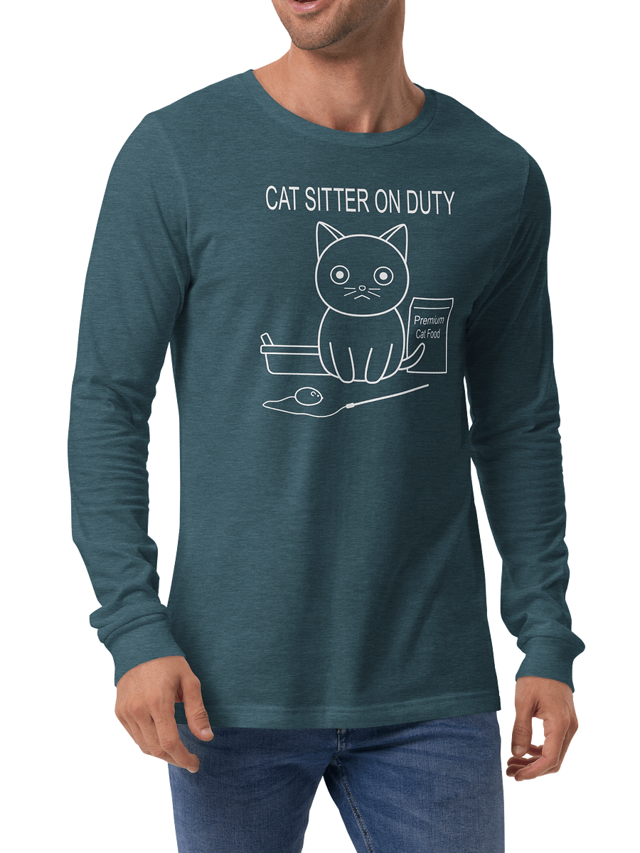 Cat Sitter on Duty Unisex Long Sleeve Tee, White Print product image (4)