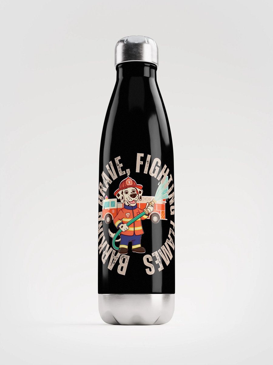 barking brave fighting flames water bottle product image (1)