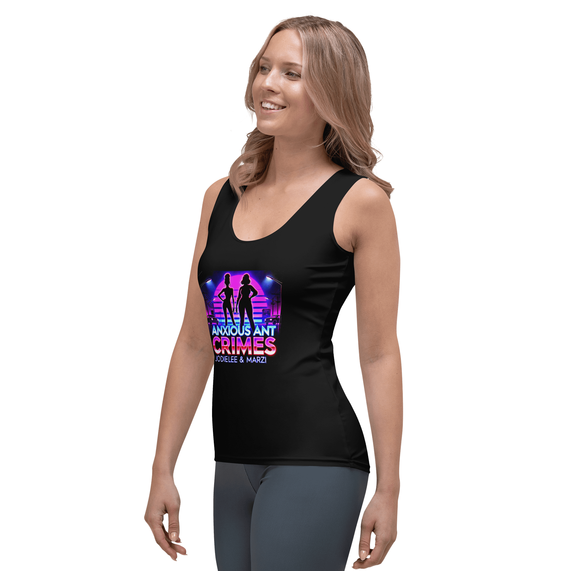 NEON NIGHTS SYNTHWAVE COUSIN TANK BLACK product image (2)
