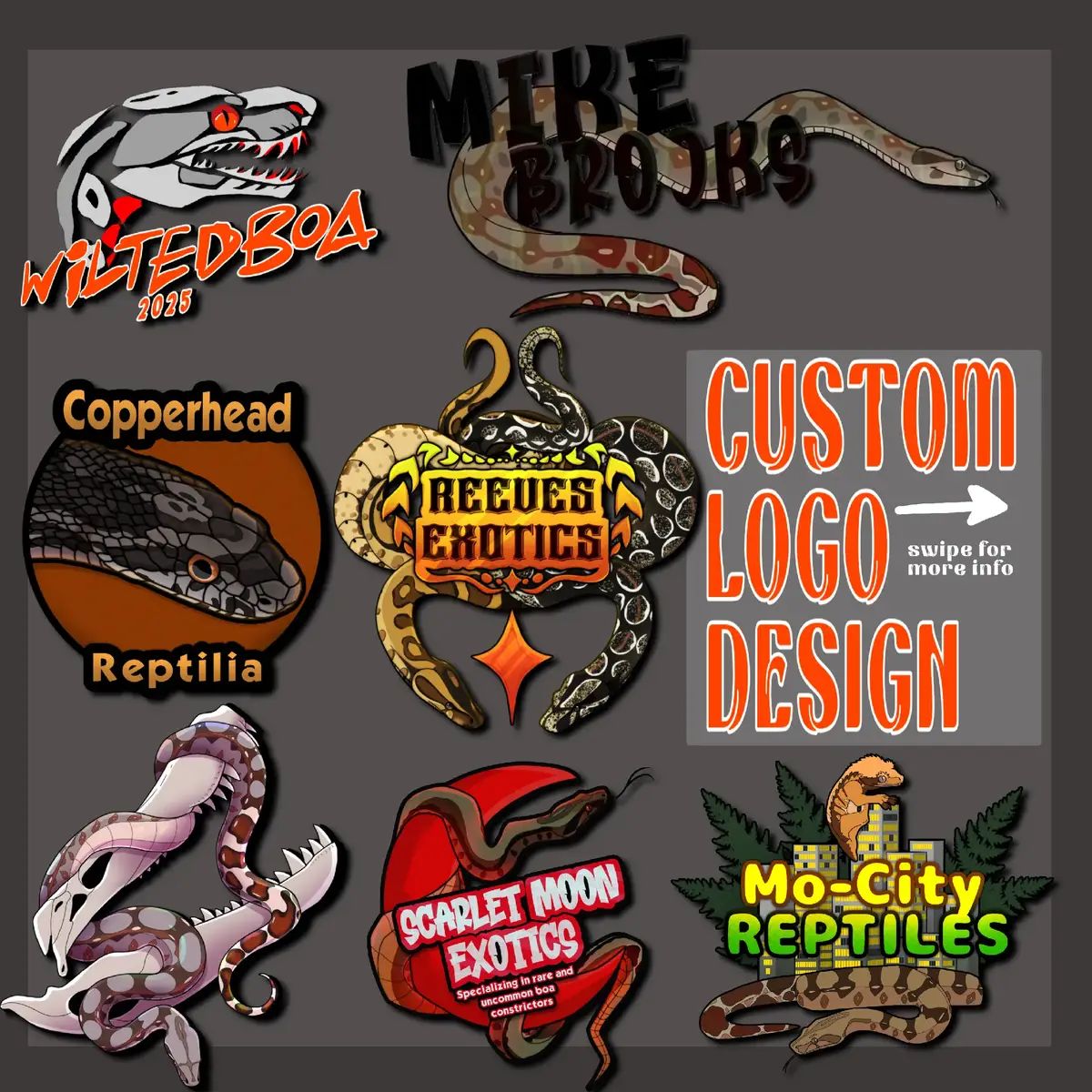 [LOGOS] read the whole slide show for all information! #CustomLogos #AnimalLogoDesign #ReptileLogos #LogoDesignService #CustomReptileArt #PetLogoDesign #UniqueLogoDesign #CommissionArt #CustomArtwork #IllustrationCommission #ReptileCommunity #ReptileLovers #HerpetologyArt #SnakeLovers #ExoticPetArt #AnimalIllustration #PetBusinessLogo #HerpLife #ScalyBabies #reptilekeeper 