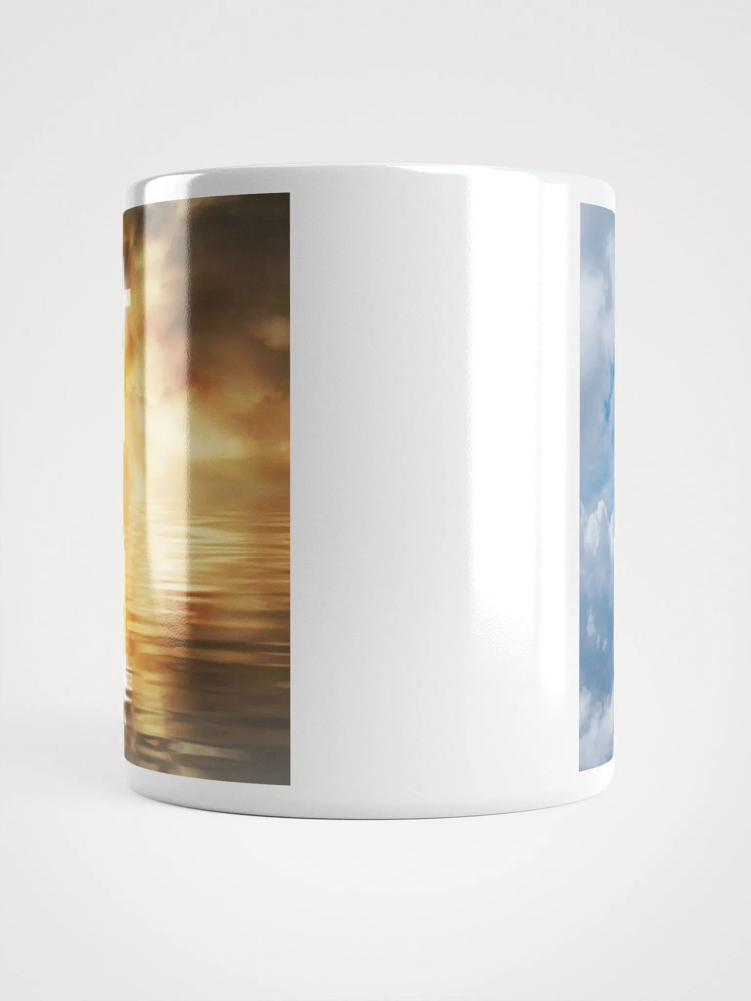 Glowing cross illuminated by intense golden light & a cross surrounded by a heavenly scene, with rays of light shining through soft clouds in a bright blue sky Mug product image (5)