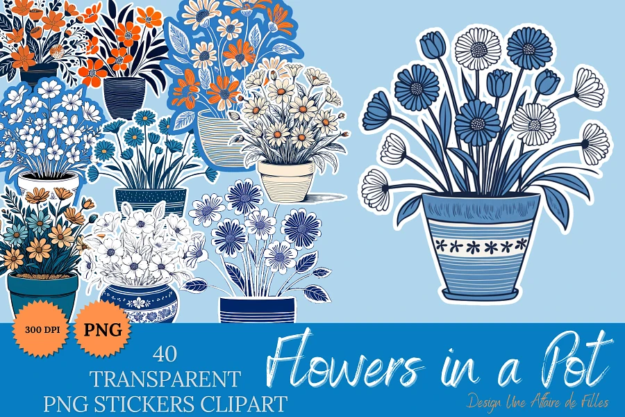 Flowers in a Pot : 40 Transparent PNG Stickers product image (1)