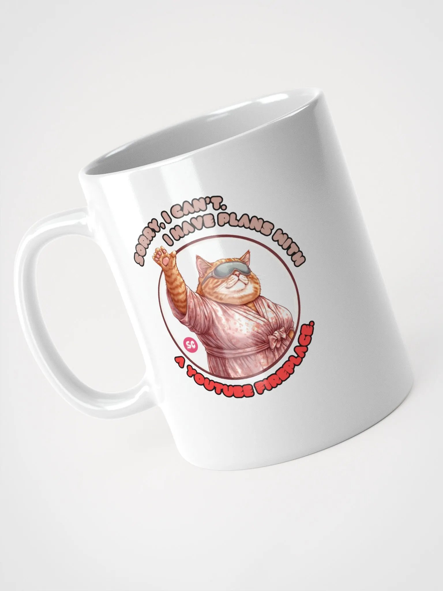 Cozy Cat - Sorry, I Can't. I Have Plans With a YouTube Fireplace | White Glossy Mug product image (8)