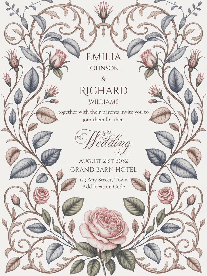 Editable Vintage Wedding Invitations | Edit in Canva | Instant Download Template | Blush Pink Dusty Blue Botanical Floral product image (2)