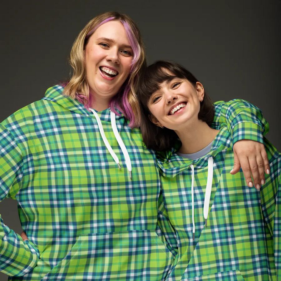 Lime Green and Turquoise Plaid Hoodie product image (3)