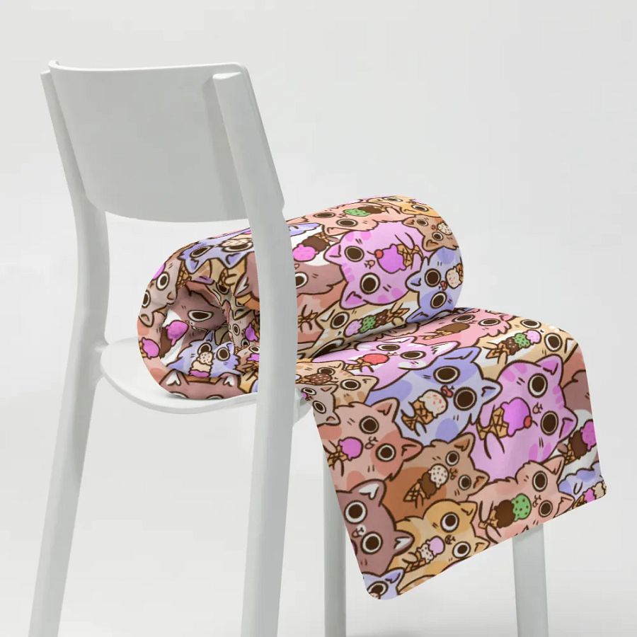 Whimsical Ice Cream Cat Party Throw Blanket product image (8)