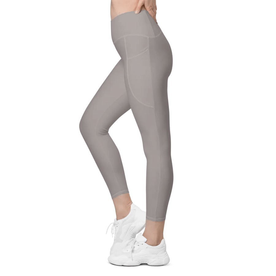 Plain Grey Soft Summer Women's High Waisted Premium Crossover Leggings with Pockets by Treasure Pie product image (5)