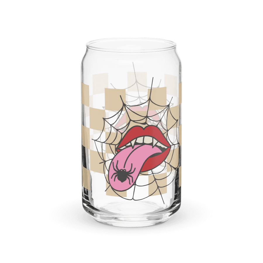 Spooky Chic: Halloween Glassware -Playful Spider and Tongue Design - Can, Wood Cover and Metal Straw product image (10)
