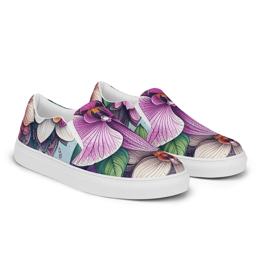 Women's Slip-On Canvas Shoes | KI-Design des Orchideen-Mandala-Motivs product image (3)