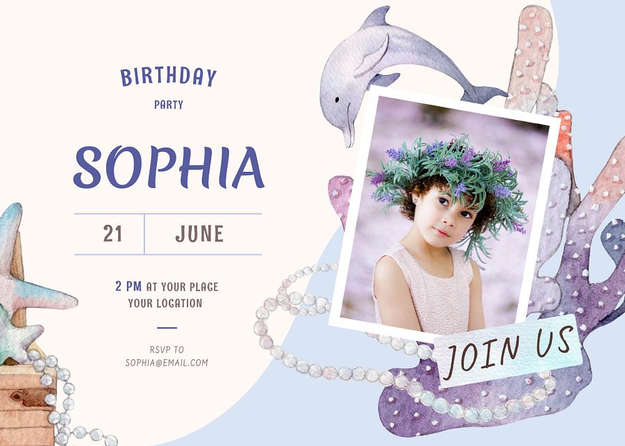 Mermaid Theme Birthday Invitation Card PSD product image (3)