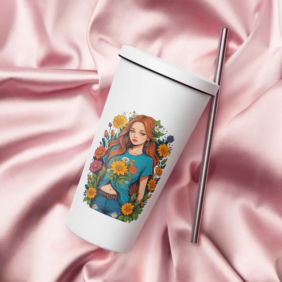Bloomcore Flower Girl 20 oz Tumbler Cup - White - Insulated Tumbler with a Straw - v1 product image (4)