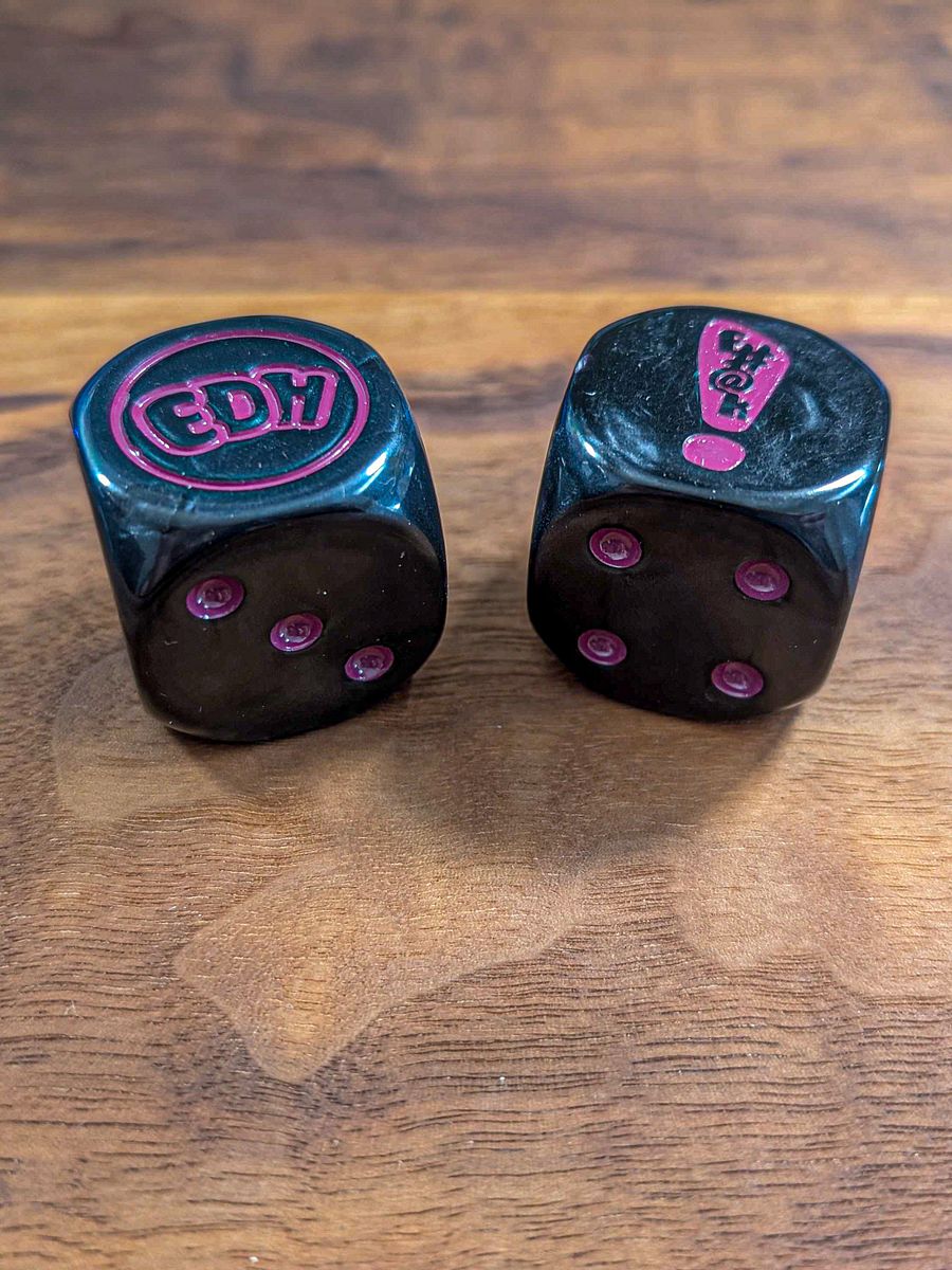 Oversized Pearlescent Black Dice Set with "Pink" Pips - 30mm product image (3)