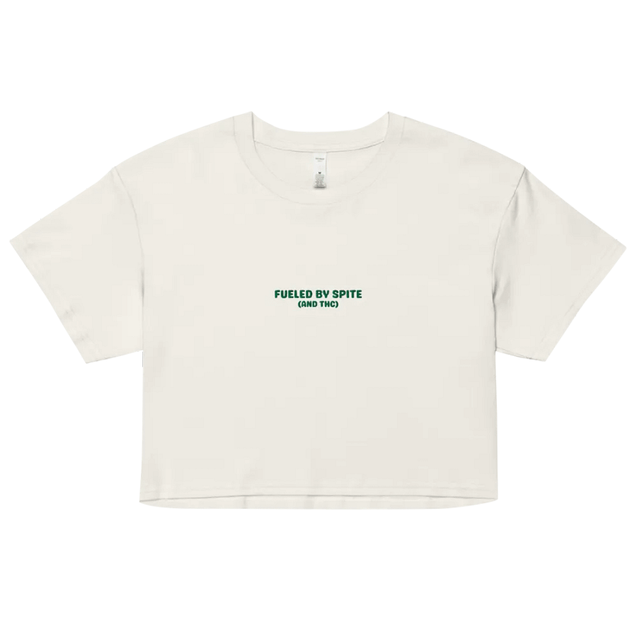 FUELED BY SPITE (green thread) embroidered cotton crop top product image (7)