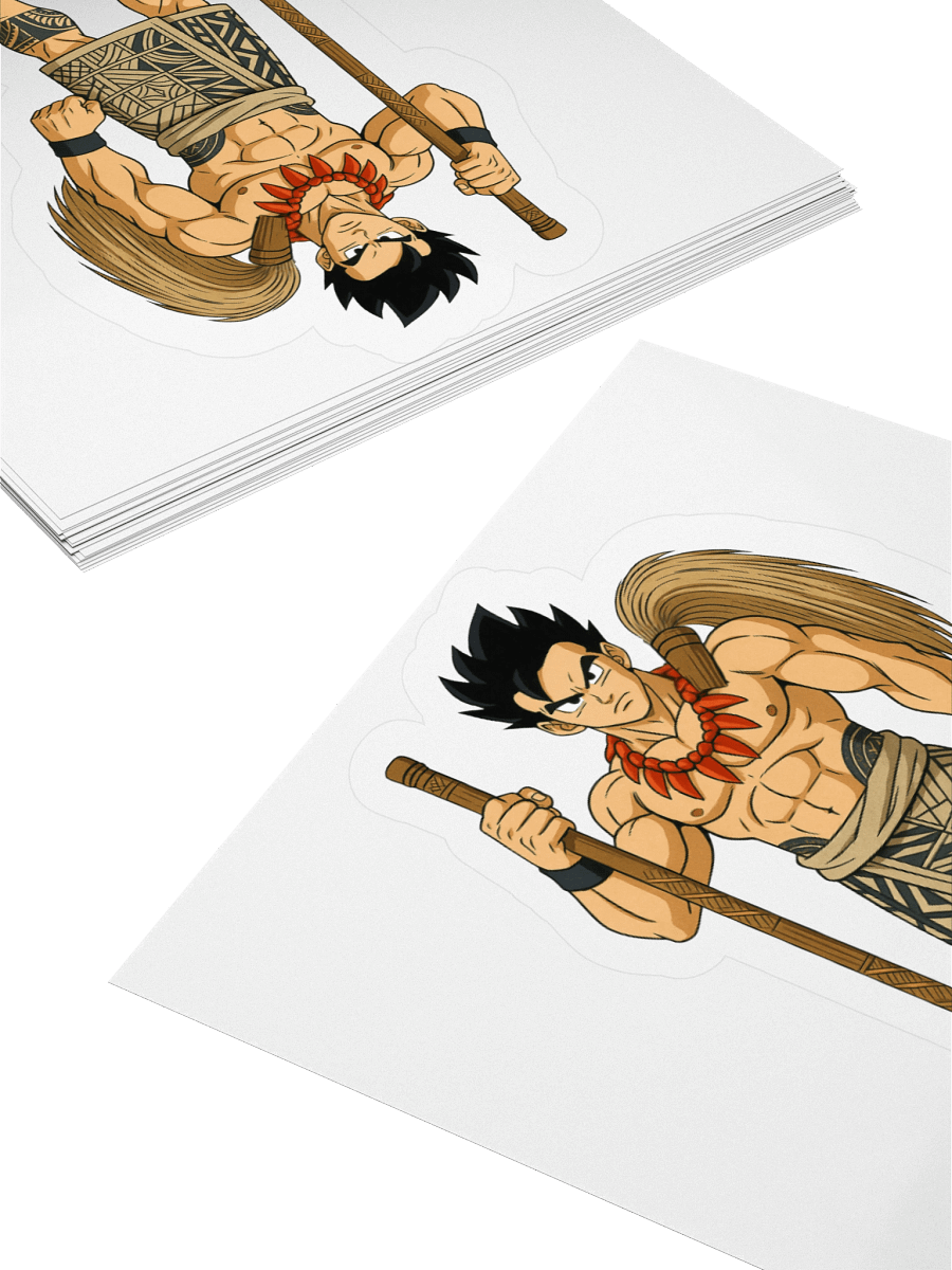 Anime-Inspired Samoan Matai Warrior Kiss-Cut Sticker – Polynesian Pe‘a Tattoo & Fue Design product image (12)