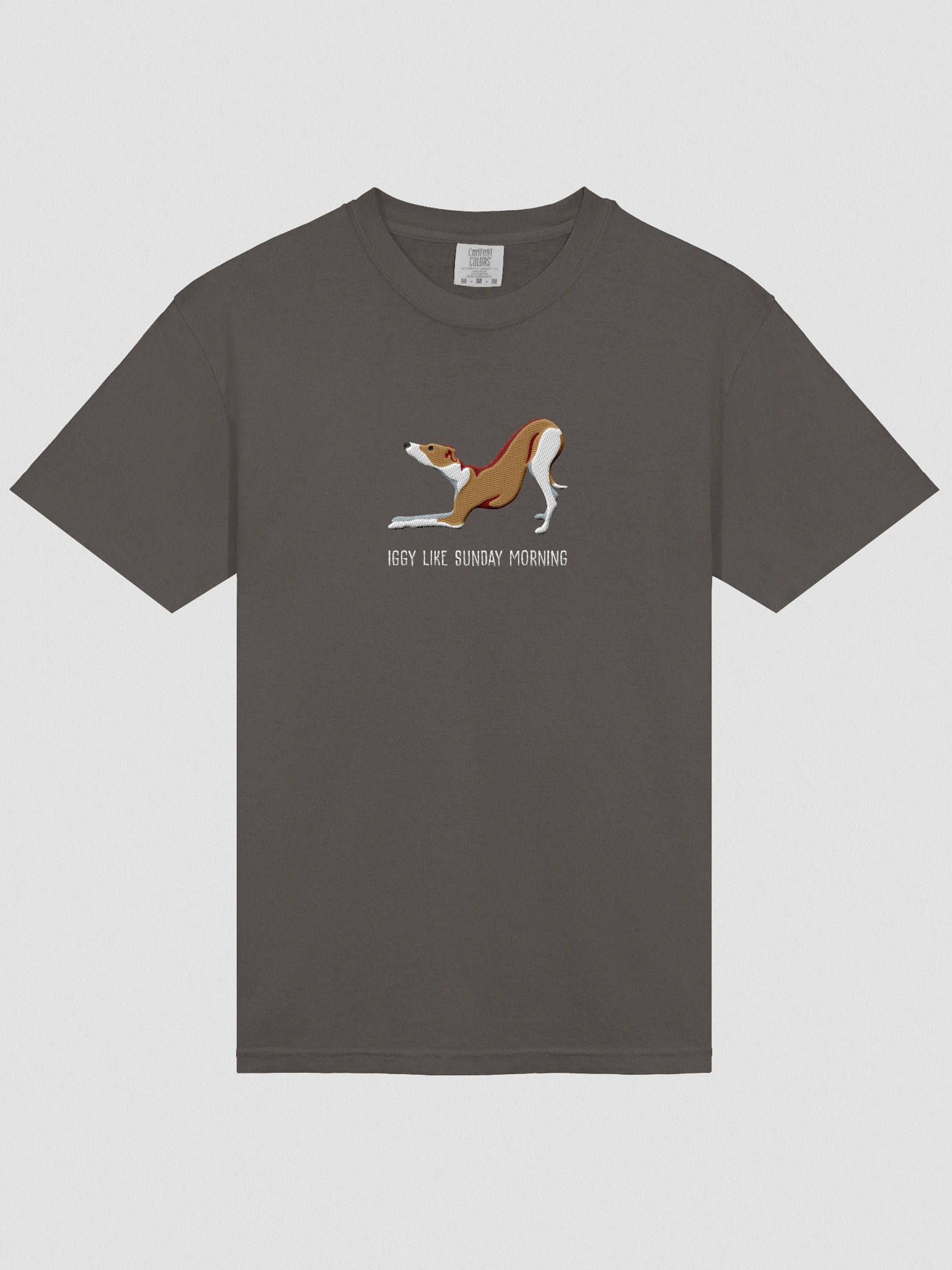Iggy Like Sunday Morning T-Shirt(Embroidered) of an Italian Greyhound(Brown & White) product image (6)