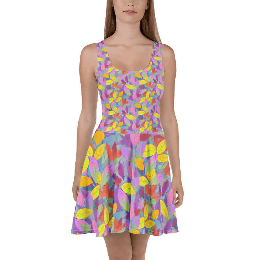 Yellow Pink Leaves Skater Dress product image (2)