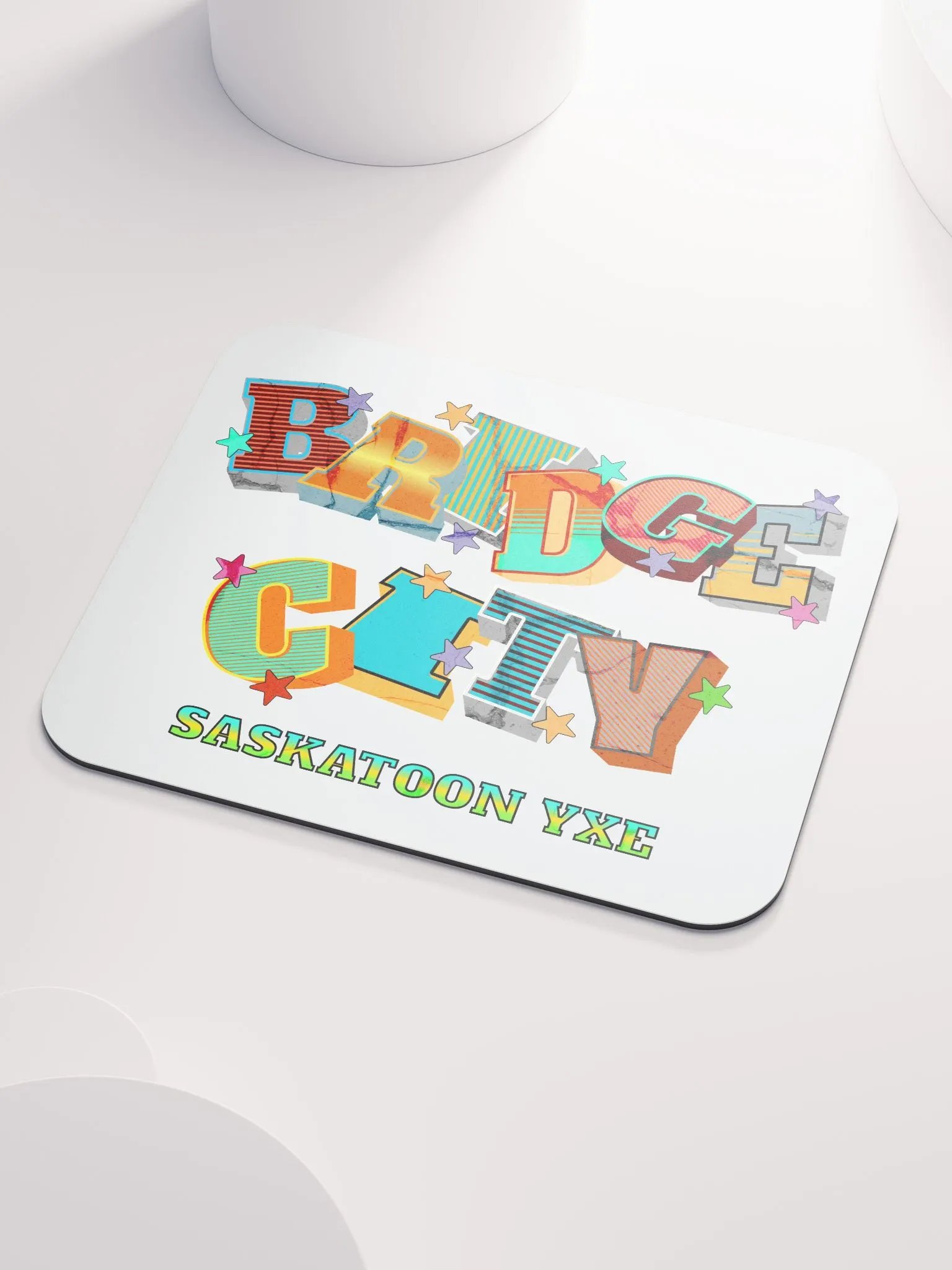 Bridge City Saskatoon Saskatchewan YXE Vibrant Letters Mouse Pad product image (3)