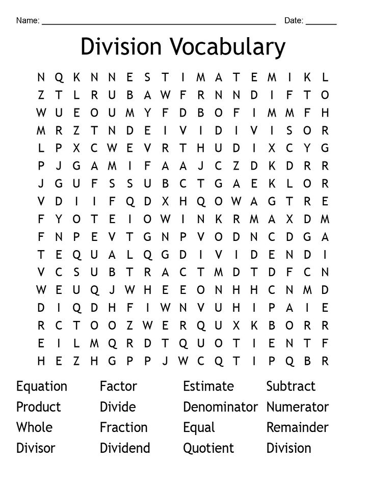 Printable Division Vocabulary Word Search – 16 Key Terms! product image (1)