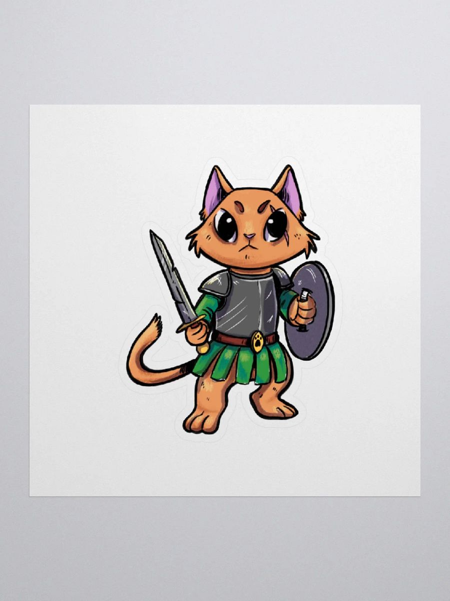 Cat Warrior Bartholomew Sticker - Fantasy Feline Illustration Decal product image (1)