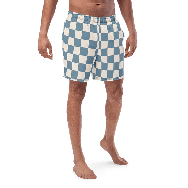 Stillness Move” Checkerboard Swim Shorts – Zen Meets Style (Dusty Blue & Cream) product image (1)