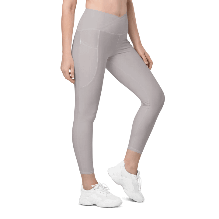 Plain Gray True Summer Women's High Waisted Premium Crossover Leggings with Pockets by Treasure Pie product image (1)