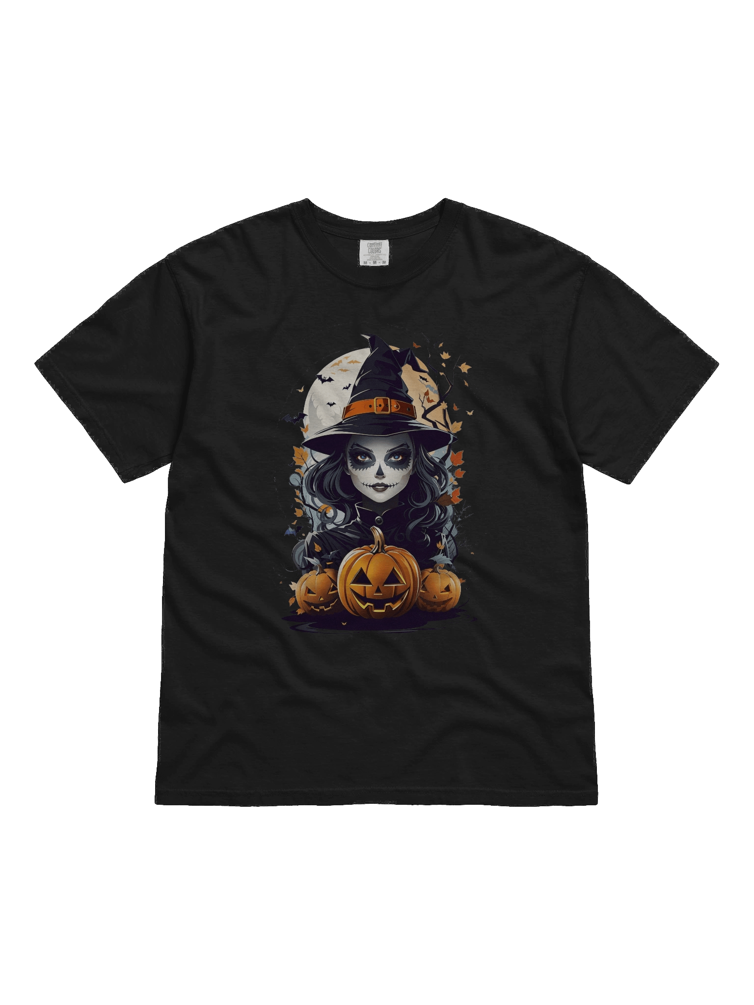 Witch and Pumpkins T-Shirt – Spooky Halloween Witch Tee, Gothic Jack-o’-Lantern Shirt product image (6)