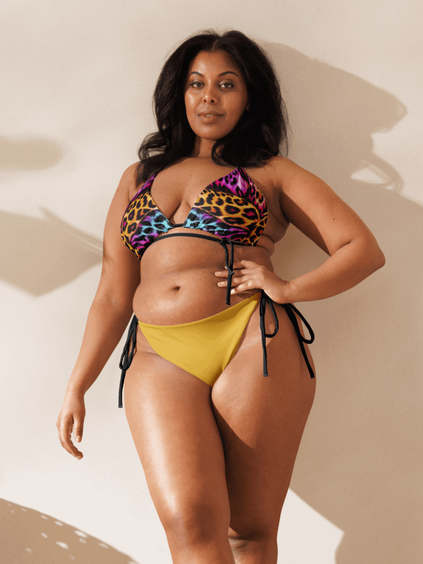 Colorful Leopard Print Low Rise Cheeky String Bikini With Yellow Bottoms product image (2)