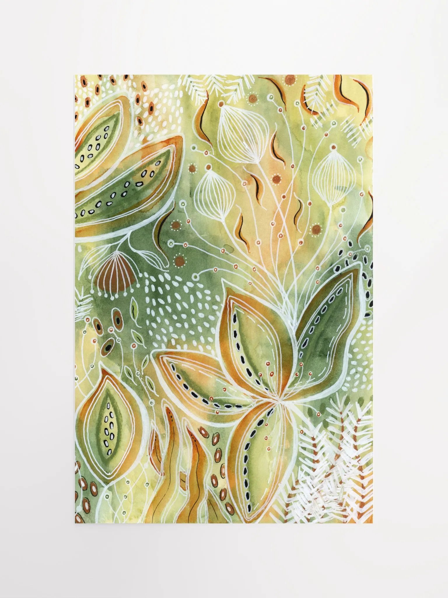 Intuitive Watercolor & Ink Painting in Soft Greens and Burnt Sienna product image (4)