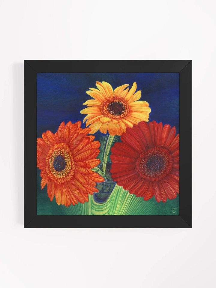 Vibrant Matte Poster in Ayous Wood Frame - 3 Bright Gerberas product image (11)