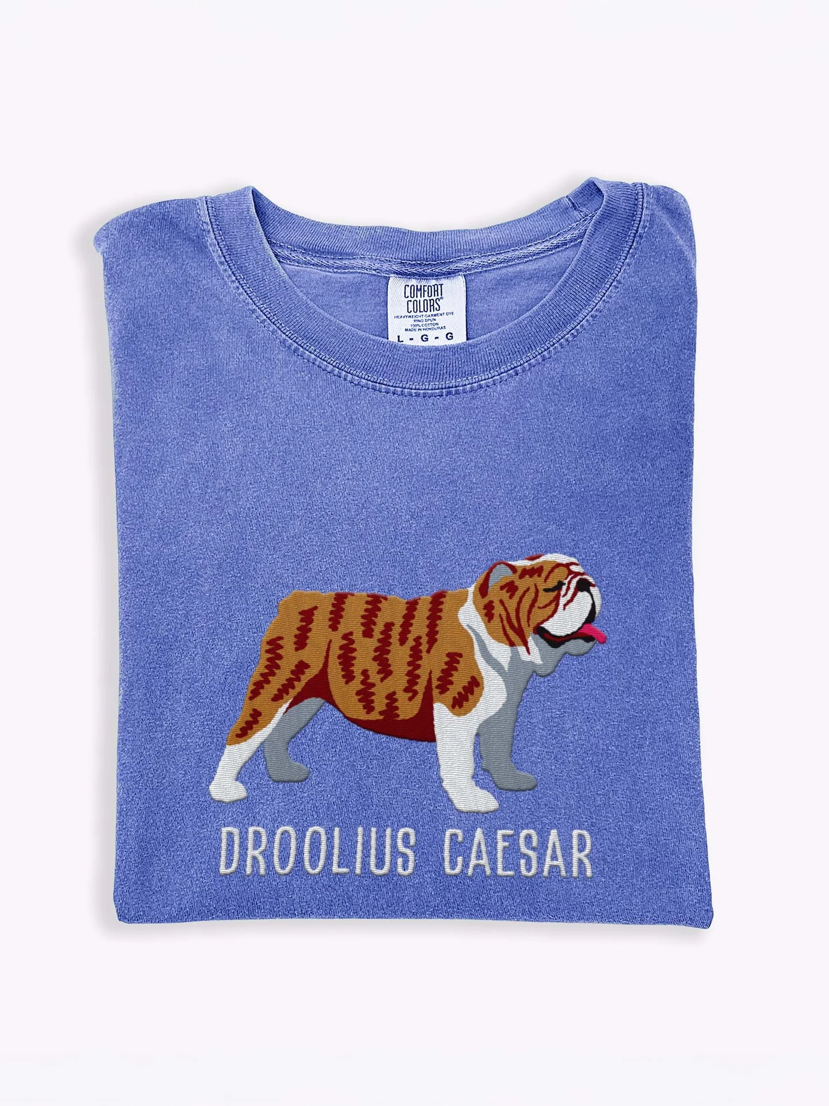 Droolius Caesar T-Shirt(Embroidered) of an English Bulldog(Brindle & White) product image (1)