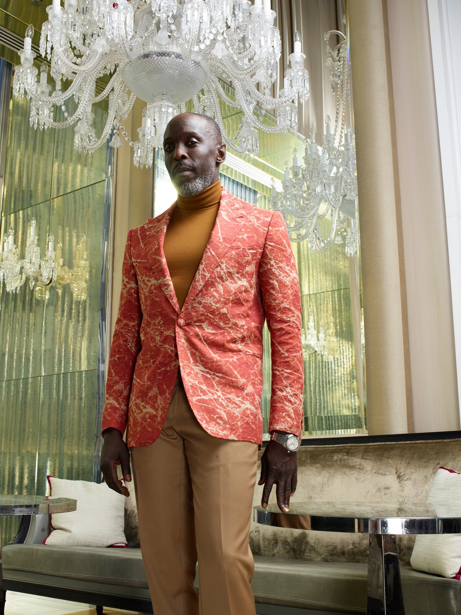 MEN'S ORANGE MARBLE BROCADE BLAZER product image (1)