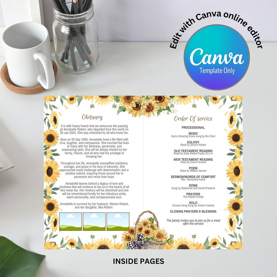 Sunflowers Funeral Program Canva Template product image (5)