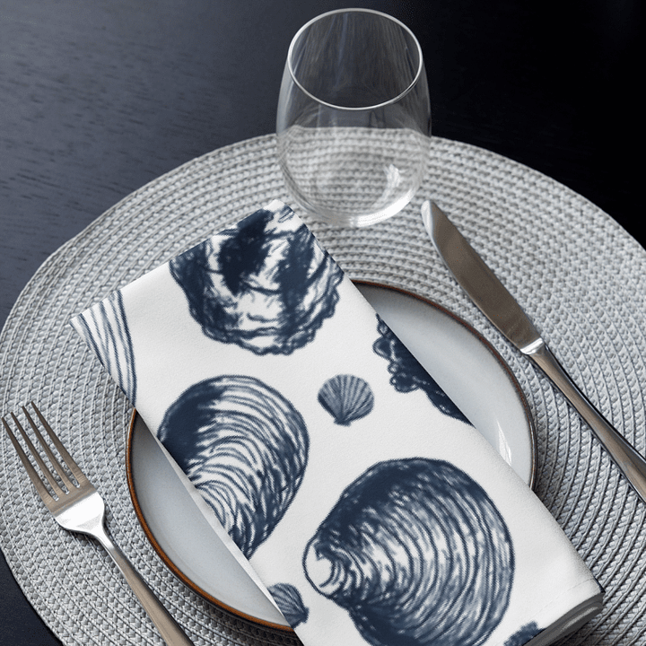New England Tidal Treasures | Seashell Napkin Set | Monique Faella Designs™ | Dark Blue on White product image (2)