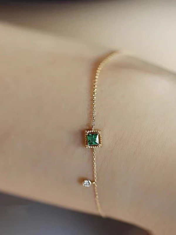 Square Green Gemstone Adjustable Bracelet | 18K Gold Plated product image (7)