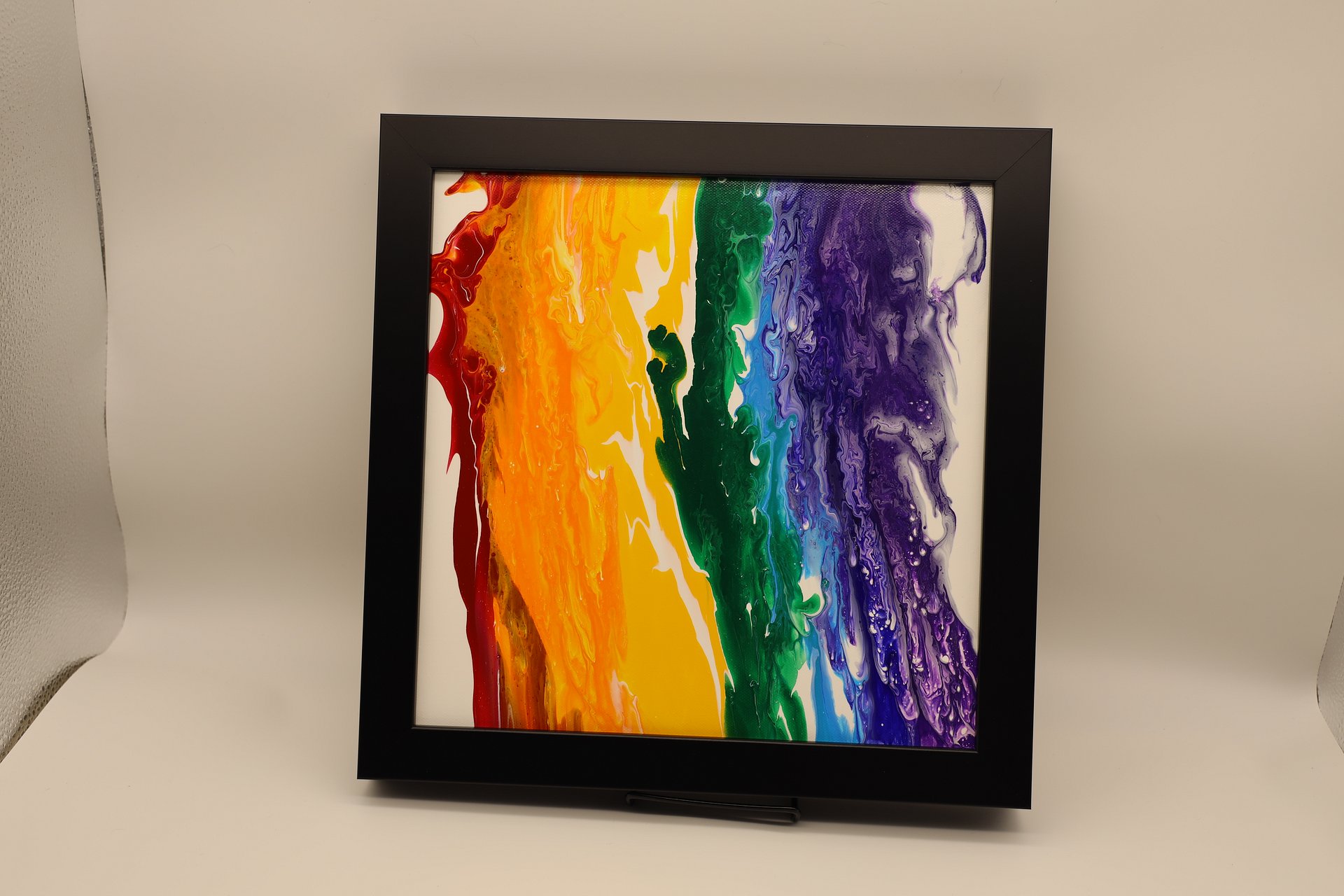 Framed Acrylic Pour Painting on 12in x 12in Canvas- Rainbow product image (3)