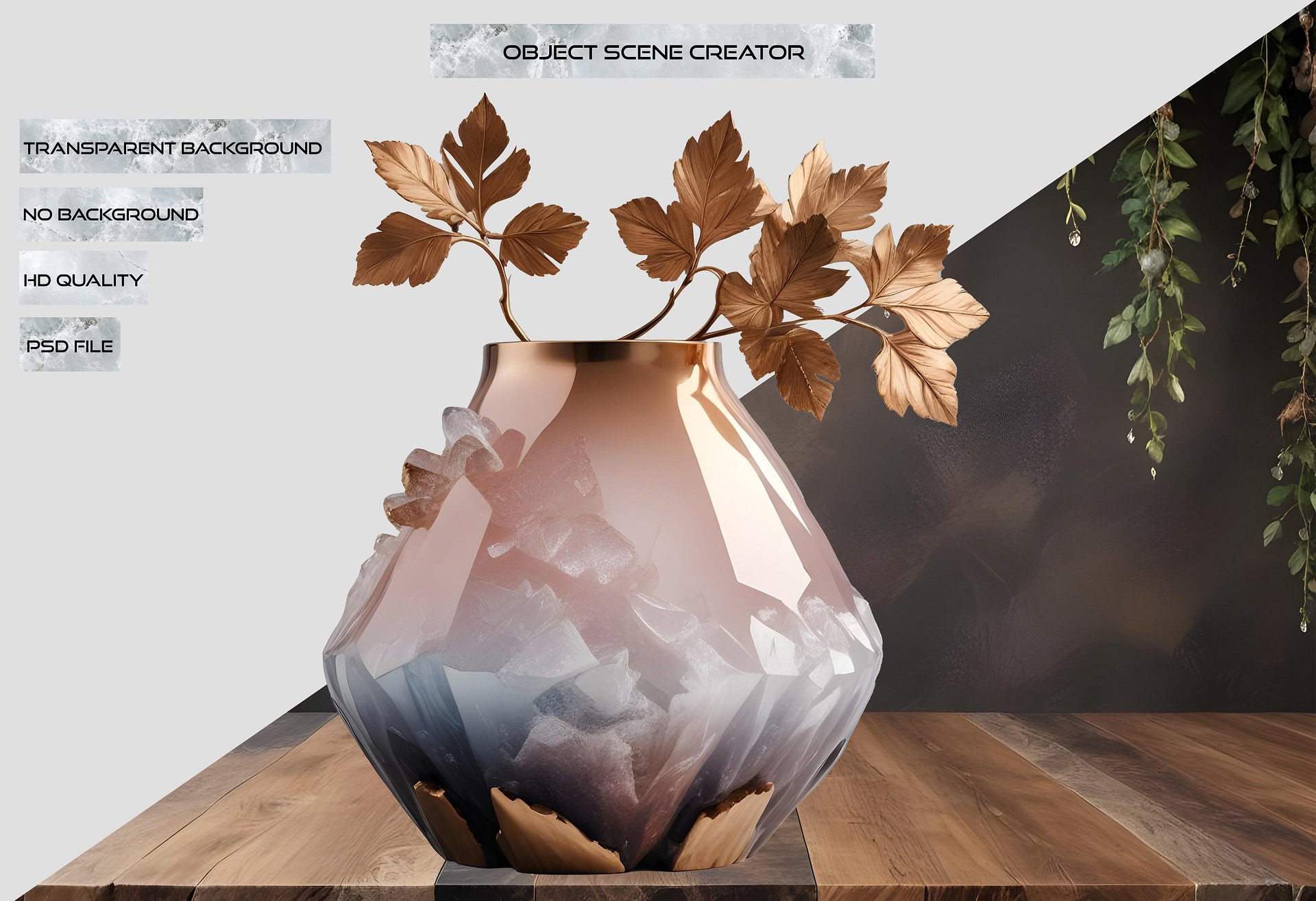 Opulent Glow – Rose Quartz Vase PNG product image (2)