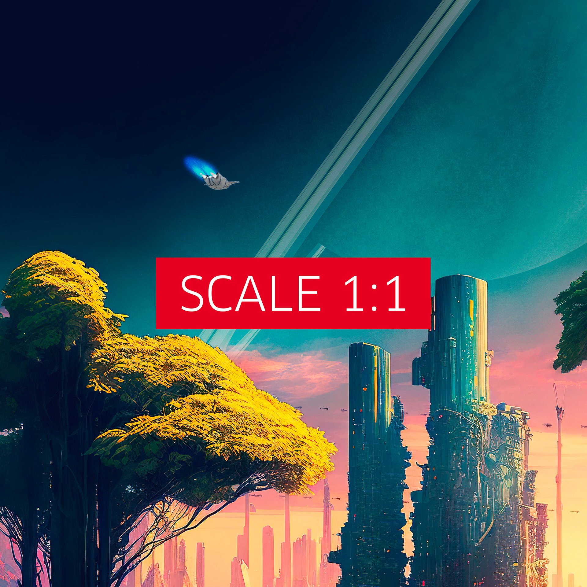 Neon cyberpunk city in a forest in orbit around Saturn (Star Wars/Blade Runner style) — surreal space collage art, futuristic sci-fi collage product image (5)