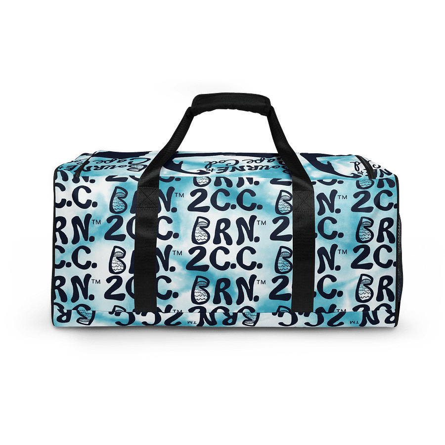 BOURNE to Cape Cod™ | Duffle Bag | BRN.2C.C.™ | Coastal Gym & Travel Gear | 22" All-Over Print Weekender | Navy Blue Logos on Blue Tie-Dye product image (4)