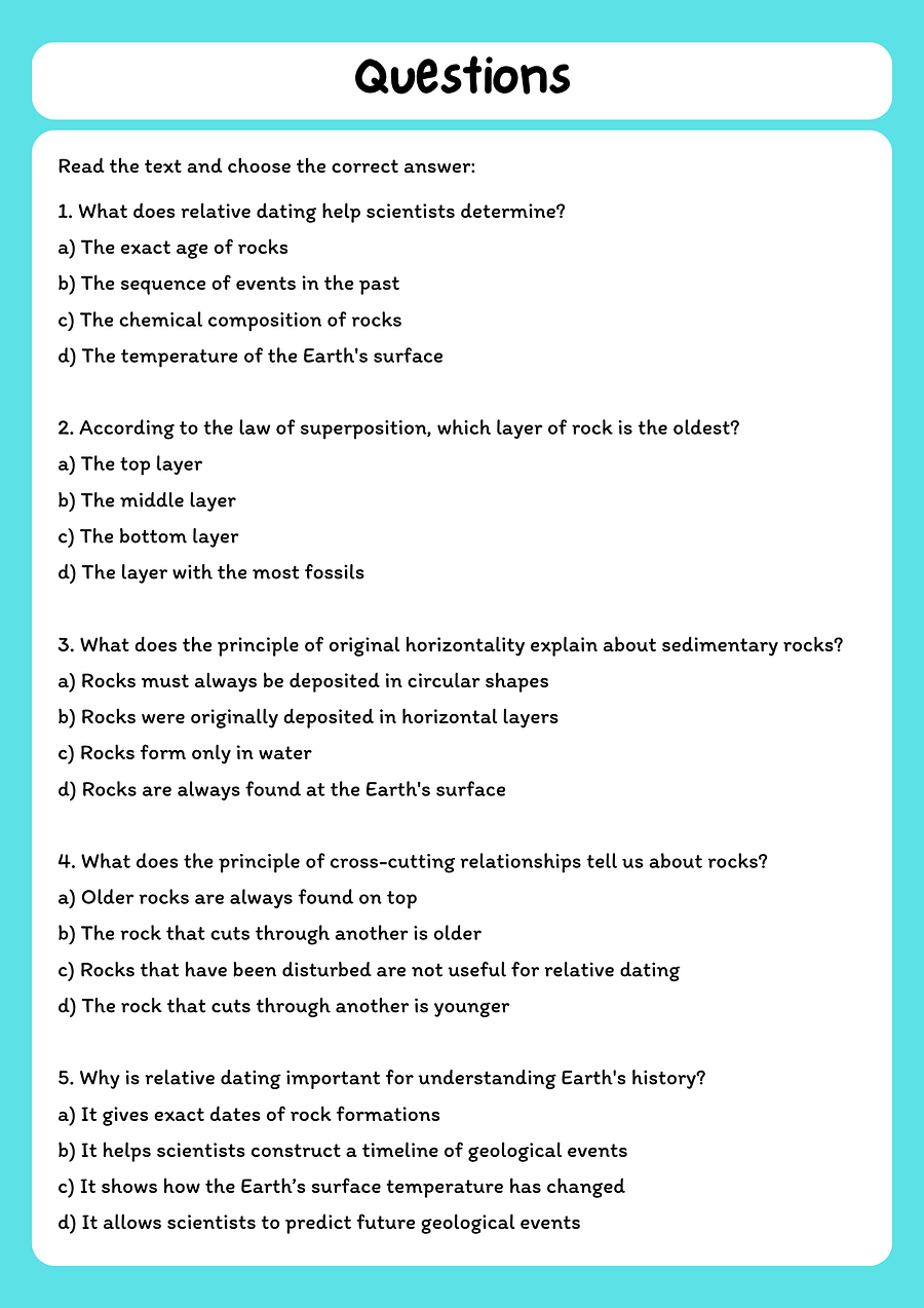 Relative Dating Reading Comprehension Passage with Multiple Choice Questions product image (2)