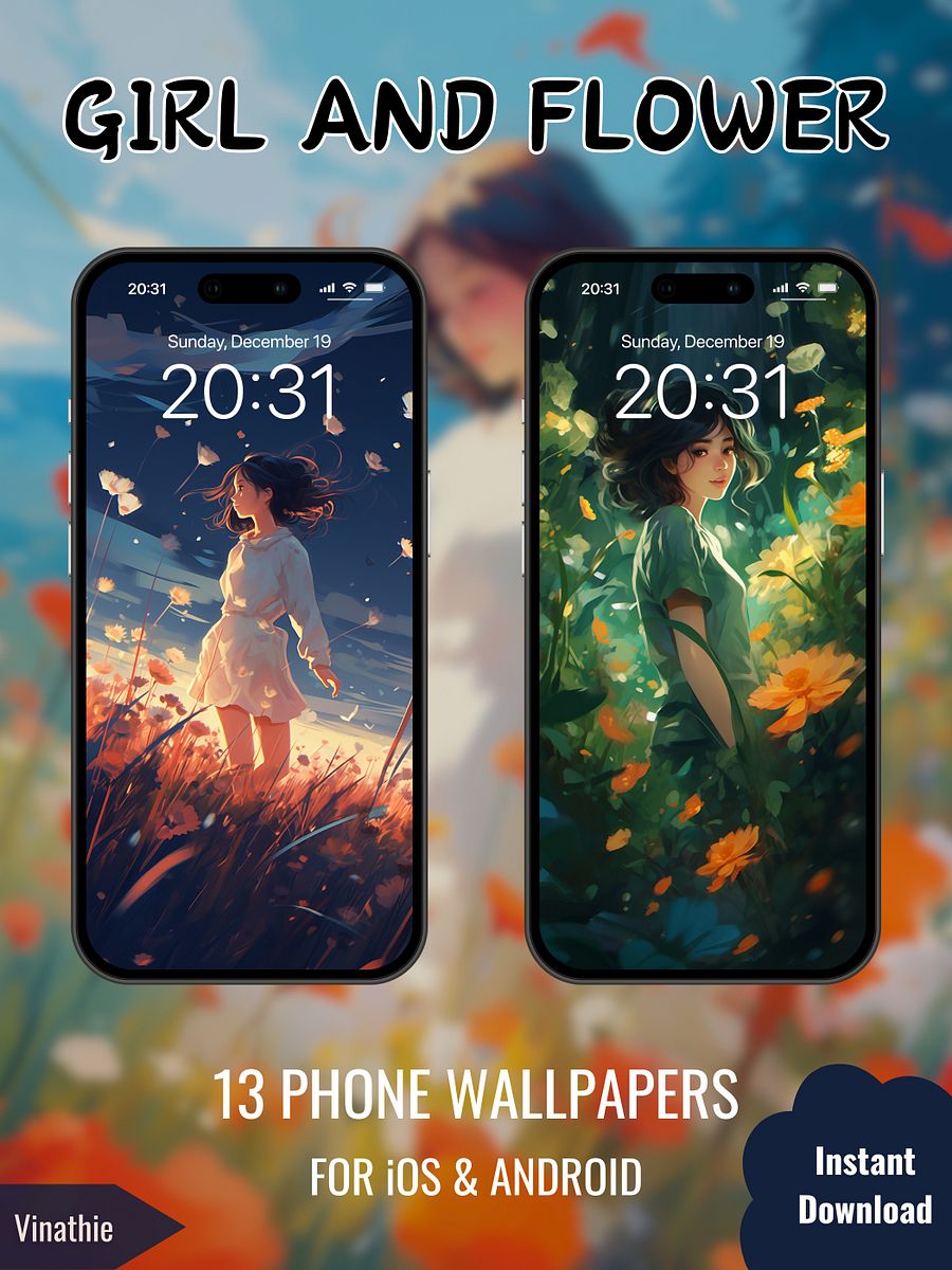 Girl And Flower | Anime Girl | Phone Wallpaper product image (7)