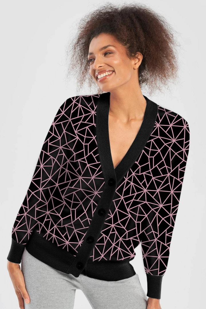 Pink Black Geometric Pattern Cardigan Sweater product image (9)